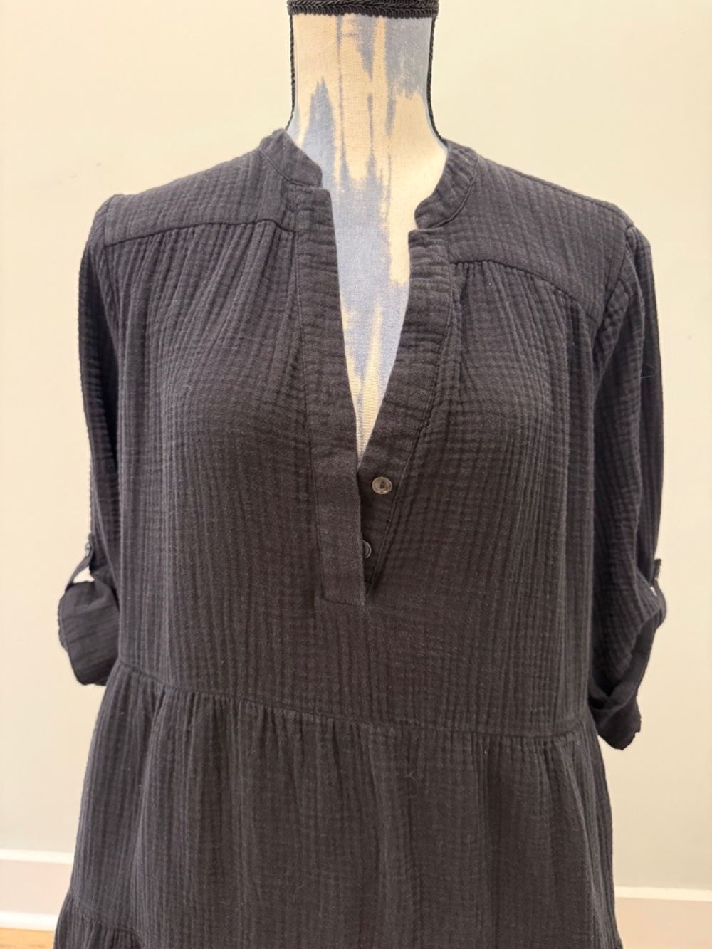 Chico's Cotton Gauze Tiered Dress in Black Size 14 - Picture 6 of 7